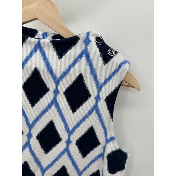 Talbots Women Black Blue Printed TankBlouse Thick Material Size MP Office Career - Picture 4 of 9
